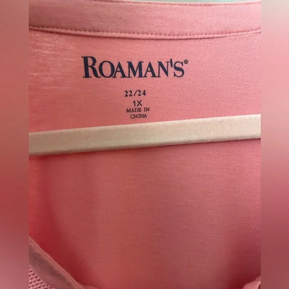 Roaman's Pink Lace Accent Balloon Sleeves Top 22/24-1x - Picture 4 of 5